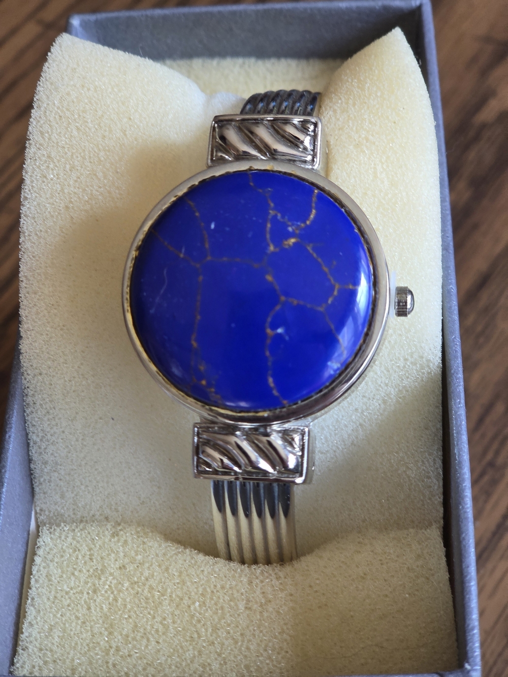 Women's Cuff Bracelet Watch Stainless Steel with Blue BarseStone Dial